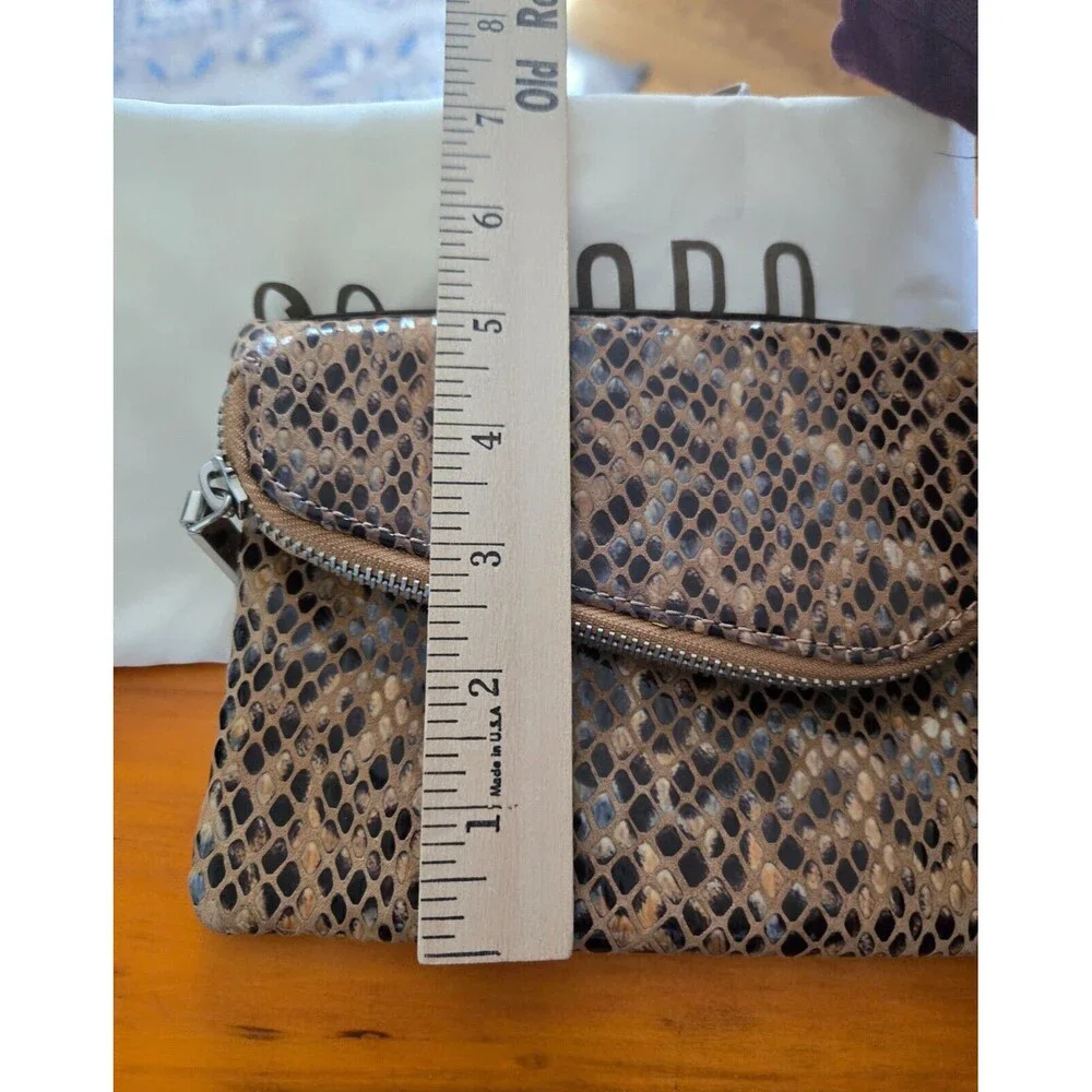 HOBO International Leather Snake Expandable Magnet Closure Clutch Bag